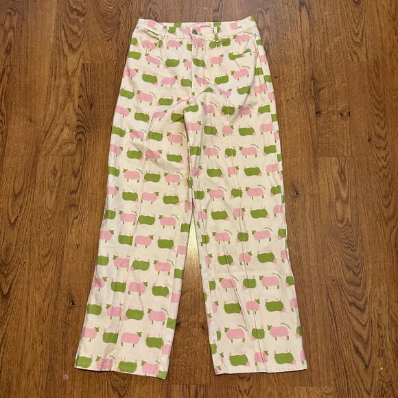 Lisa says gah sheep print fun colorful flat front straight cut size 30 pants - Picture 2 of 10
